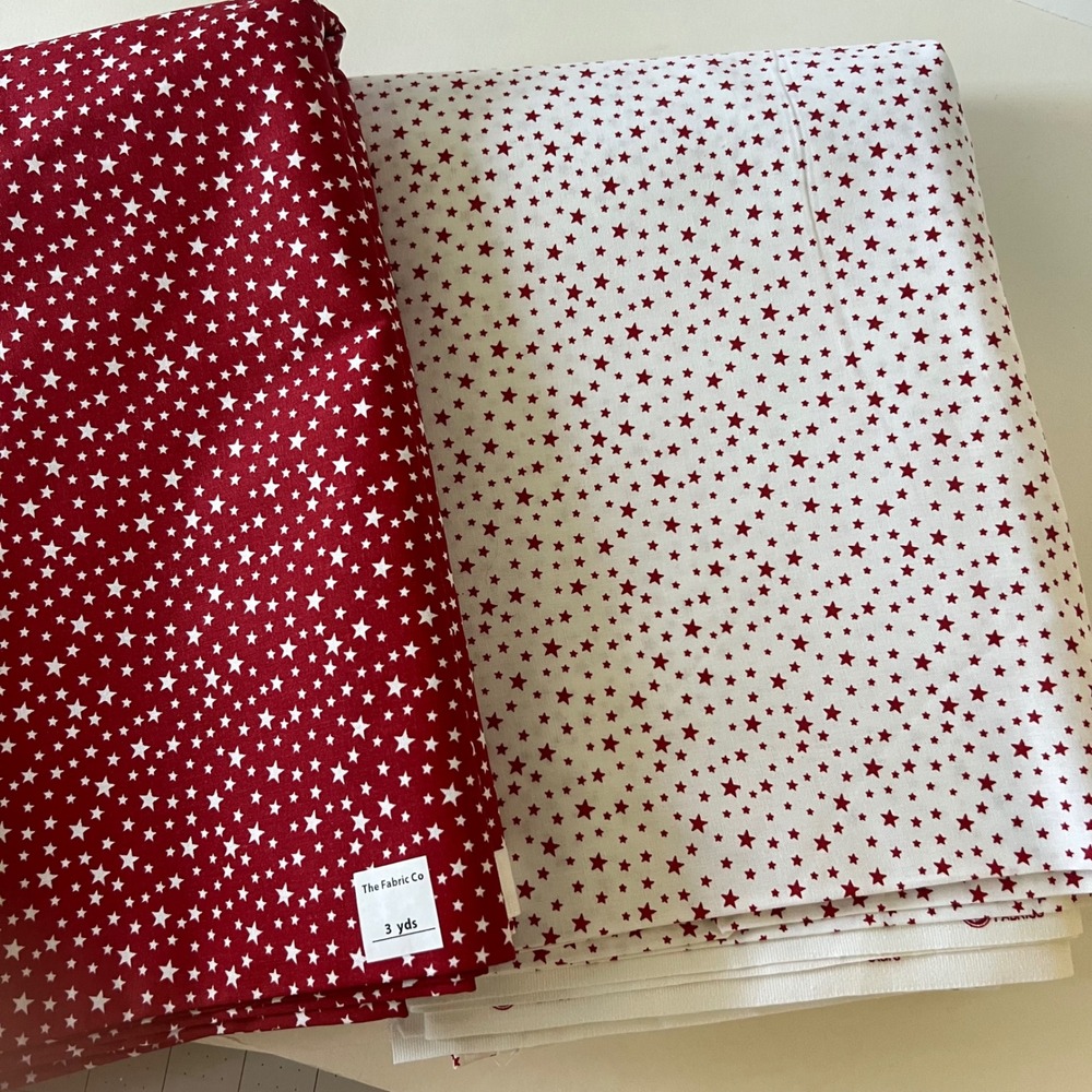Choice Fabrics Patriotic Stars 108" x 3 yds WhiteRed Fabric & 108" x 3yds New